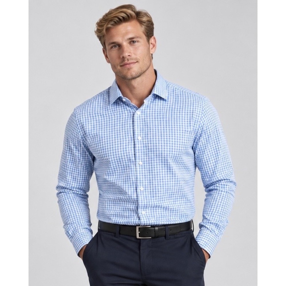 GAP Mens XXL Classic Fit Blue White Gingham Check Long Sleeve Button Down Shirt